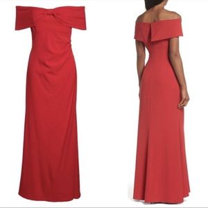 Eliza J Knot Front Off the Shoulder Gown Red 14
